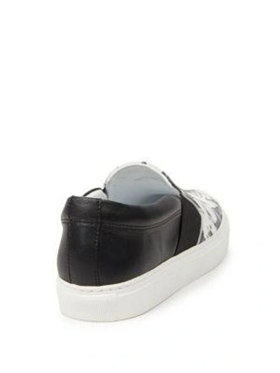 Shop Lanvin Star-print Leather Slip-on Trainers In Black-white