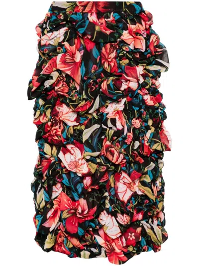 Shop Comme Des Garçons Printed Rouched Skirt In Multicolour