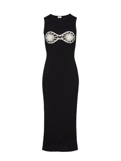 Shop Magda Butrym Cotton Tank Dress With Crochet Bra In Black