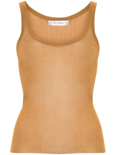 Shop Max Mara Silk Tank Top In Leather Brown