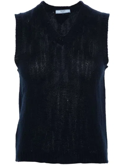 Shop Prada V-neck Cashmere Vest In Bleu