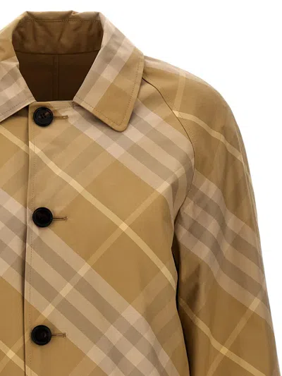 Shop Burberry Check Reversible Coat In Beige
