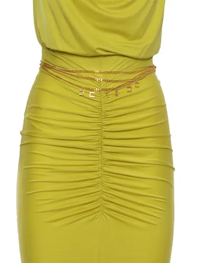 Elisabetta Franchi Red Carpet Dress In Cupro Jersey Draped In Yellow