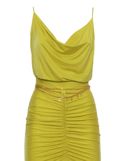 Elisabetta Franchi Red Carpet Dress In Cupro Jersey Draped In Yellow