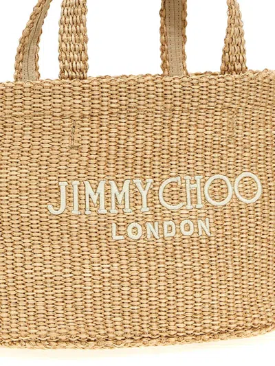Shop Jimmy Choo 'beach Tote E/w Mini' Handbag In Beige