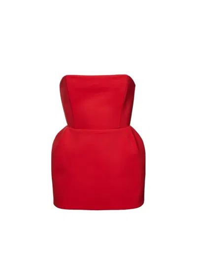 Shop Magda Butrym Strapless Babydoll Mini Dress In Red