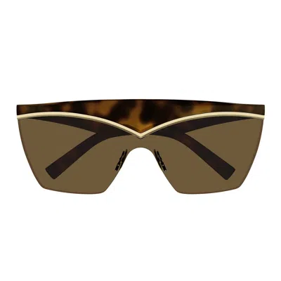 Saint Laurent Tortoiseshell Shield-frame Sunglasses In Havana