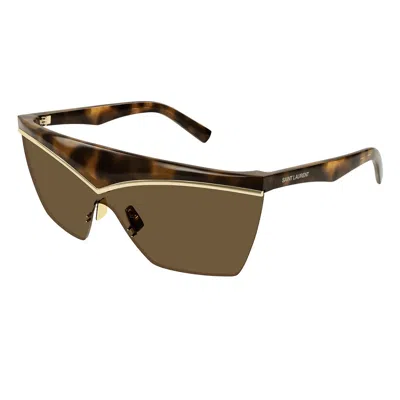 Saint Laurent Tortoiseshell Shield-frame Sunglasses In Havana