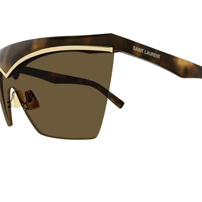 Saint Laurent Tortoiseshell Shield-frame Sunglasses In Havana