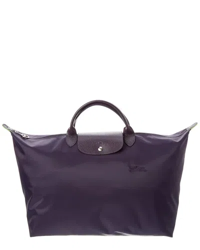 Shop Longchamp Le Pliage Green Small Canvas & Leather Travel Bag In Purple