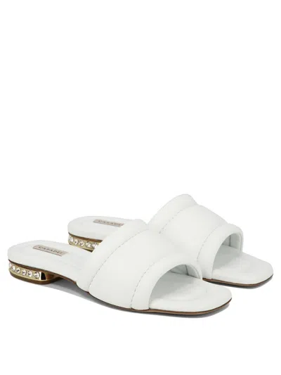 Shop Casadei Quilted Nappa Sandals In White
