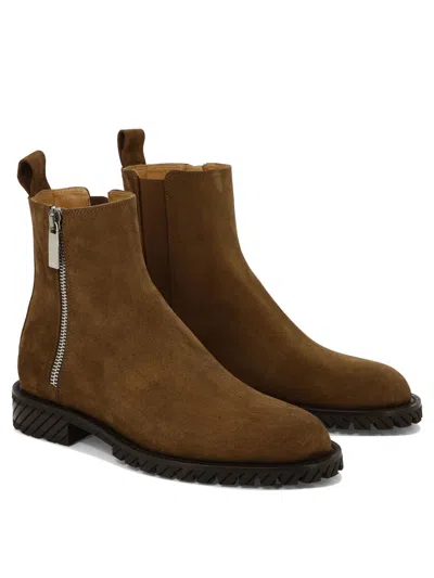 Shop Off-white "combat" Ankle Boots In Brown