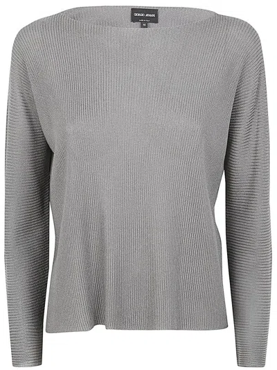 Shop Giorgio Armani Long Sleeves Boat Neck Sweater Clothing In Grey