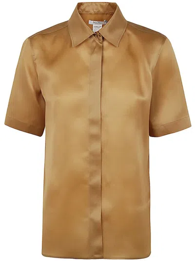 Shop Max Mara Acanto123 Short Sleeve Organdy Shirt Clothing In Brown