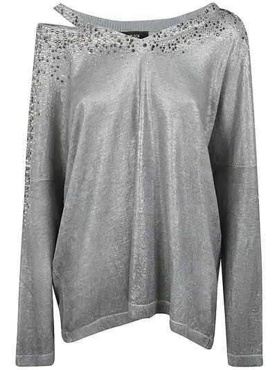 Shop Avant Toi Linen Cotton V-neck Pullover With Lamination And Rhinestones Clothing In White
