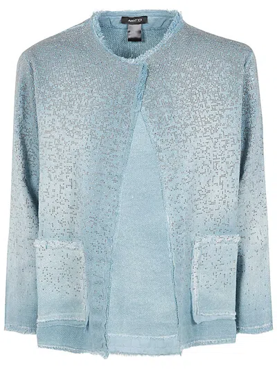 Shop Avant Toi Round Neck Micro Mat Stitch Jacket With Studs And Rhinestones Clothing In Blue