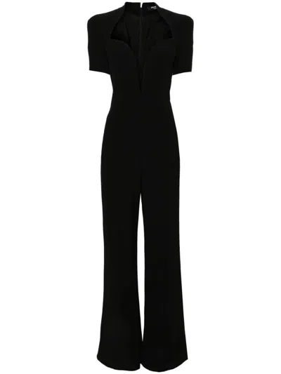 Shop Balmain Open Neck Tailored Crepe Jumpsuit Clothing In Black