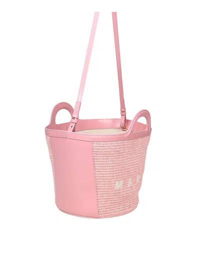 Shop Marni Leather And Raffia Handbag In Pink