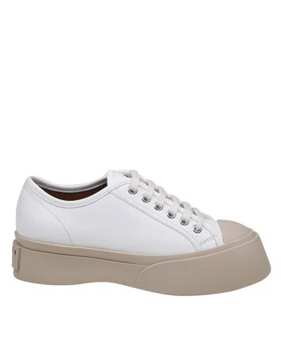 Shop Marni Leather Lace-up Sneakers In White