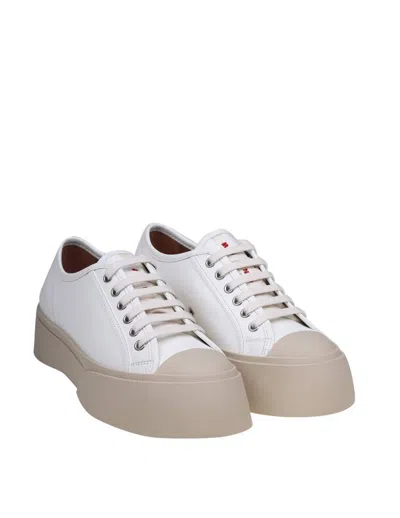Shop Marni Leather Lace-up Sneakers In White