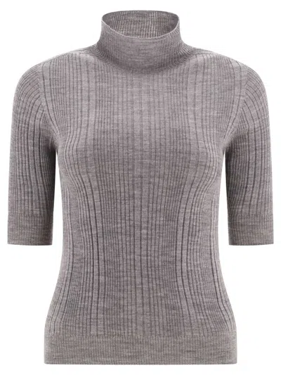 Shop Peserico Ribbed Turtleneck Sweater In Grey