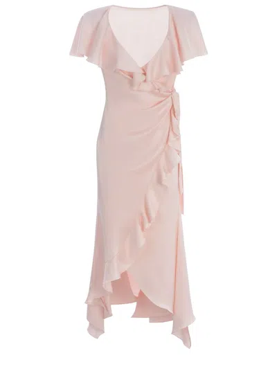 Shop Philosophy Di Lorenzo Serafini Longuette Pink Wrap-dress With Ruche In Satin Woman