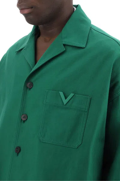 Shop Valentino Garavani "canvas Overshirt With V Detail In Green