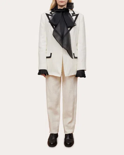 Shop Tanner Fletcher Women's Norman Linen Tuxedo Blazer In Off White/black