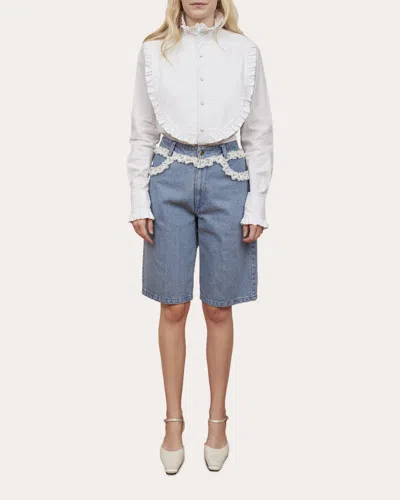 Shop Tanner Fletcher Women's Sid Lace-trim Denim Shorts In Blue