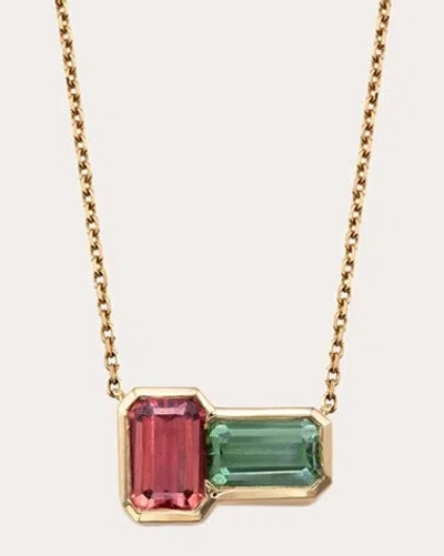 Jolly Bijou 14k Rose Gold Orb Tourmaline Pendant Necklace In Green/pink