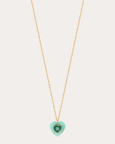 Jolly Bijou Women's Heart 14k Gold Chrysoprase And Emerald Pendant Necklace In Green