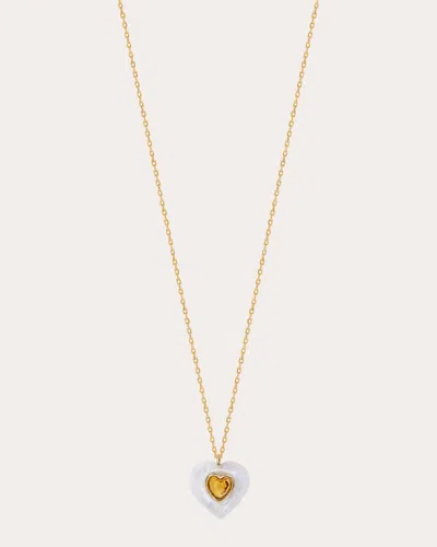 Jolly Bijou Women's Heart 14k Gold Moonstone And Citrine Pendant Necklace In Yellow