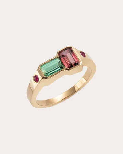 Jolly Bijou 14k Rose Gold Orb Tourmaline And Ruby Ring In Green/pink