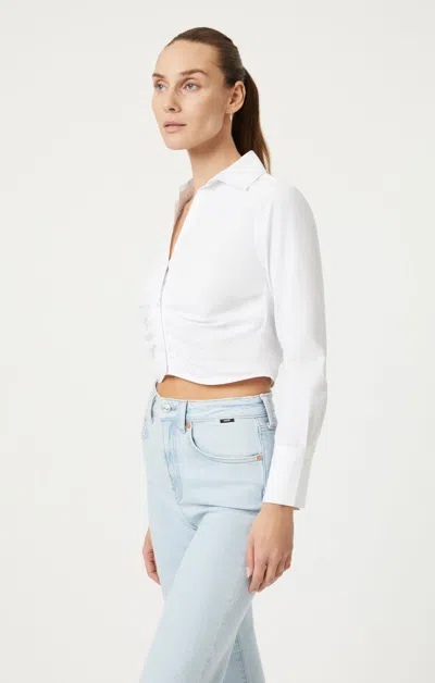 Shop Mavi Cropped Button-up Shirt In White