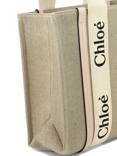 Shop Chloé "medium Woody" Tote Bag In Beige