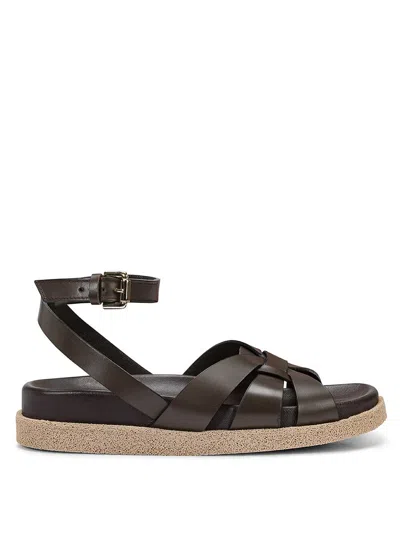 Shop Guglielmo Rotta Tick Ranch Leather Sandals With Ankle Strap In Brown