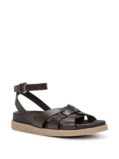 Shop Guglielmo Rotta Tick Ranch Leather Sandals With Ankle Strap In Brown