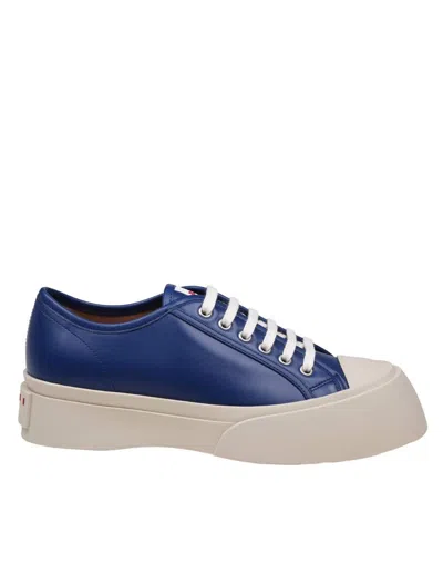 Shop Marni Leather Lace-up Sneakers In Blue