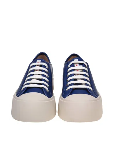Shop Marni Leather Lace-up Sneakers In Blue