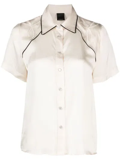 Shop Pinko Enigma Shirt In Viscose And Cotton With Short Sleeves In Black