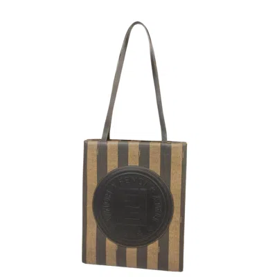 Shop Fendi Pequin Brown Canvas Shoulder Bag ()