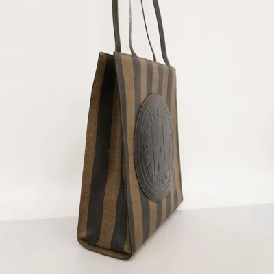 Shop Fendi Pequin Brown Canvas Shoulder Bag ()