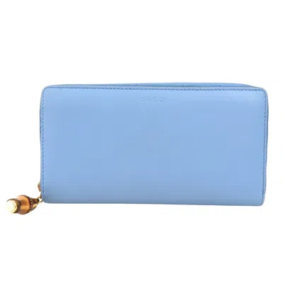 Shop Gucci Bamboo Blue Leather Wallet  ()