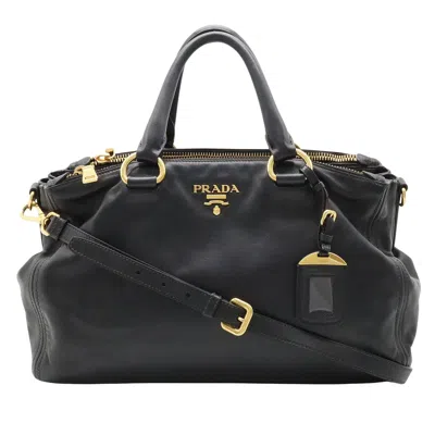 Shop Prada Vitello Black Leather Tote Bag ()