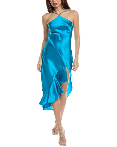 Shop Amanda Uprichard Dasha Silk Midi Dress In Blue