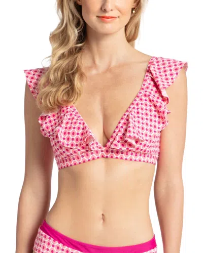 Shop Cabana Life Coral Gables Ruffle Bikini Top In Pink