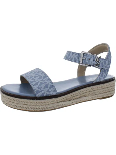 Shop Michael Michael Kors Richie Womens Faux Leather Ankle Strap Wedge Sandals In Blue