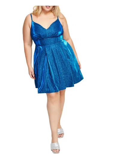Shop B Darlin Plus Womens Metallic Mini Cocktail And Party Dress In Blue