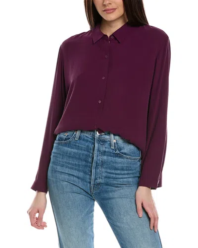 Shop Eileen Fisher Classic Collar Easy Silk Shirt In Purple