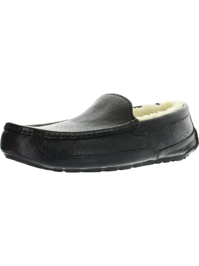 Shop Ugg Ascot Mens Leather Lined Loafer Slippers In Black